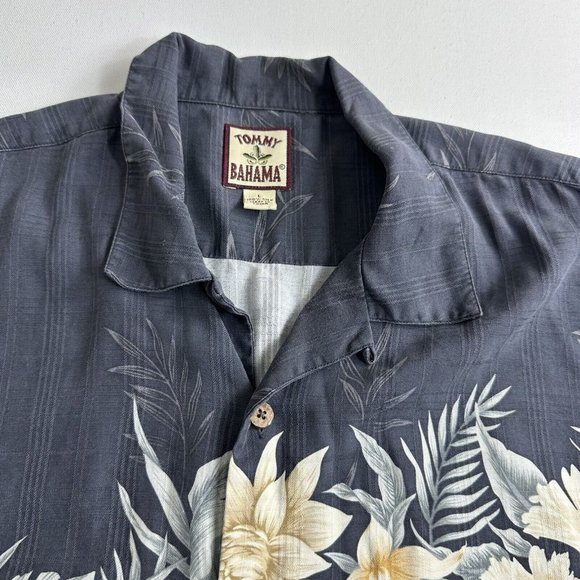 Tommy Bahama Hawaiian Camp Shirt Men Large Silk Tropical Black Floral Button Up‎ - Picture 4 of 8